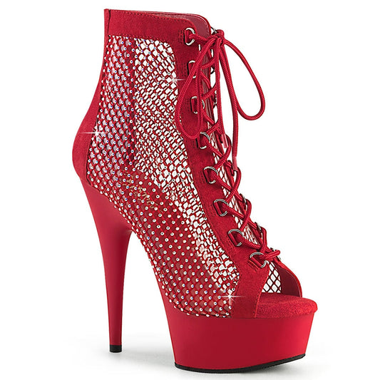 DELIGHT-600-33RM Red Faux Suede-Rhinestones Mesh/Red Matte Pleaser US Size (Women's): 5