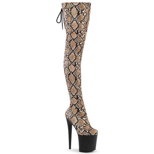 FLAMINGO-3008SP-Boot Tan-Brown Snake Print/Black Matte Pleaser US Size (Women's): 5