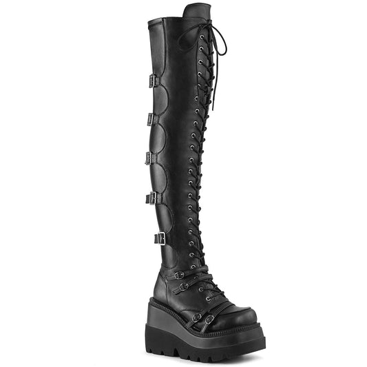 SHAKER-350 Black Veagn Leather-Stretch Demonia US Size (Women's): 5