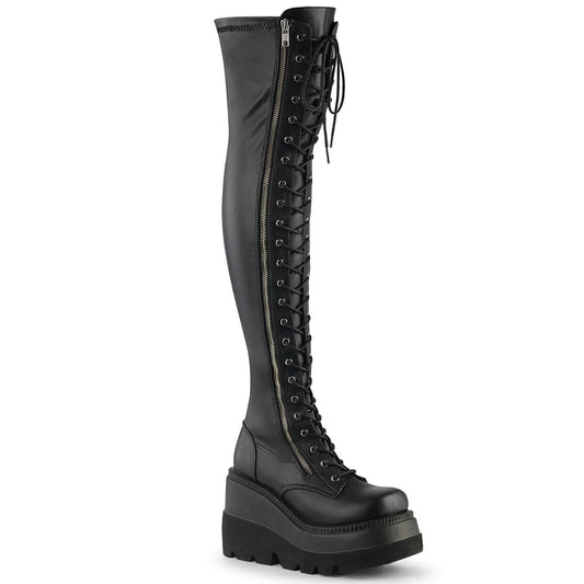 SHAKER-374 Black Stretch Vegan Leather Demonia US Size (Women's): 5