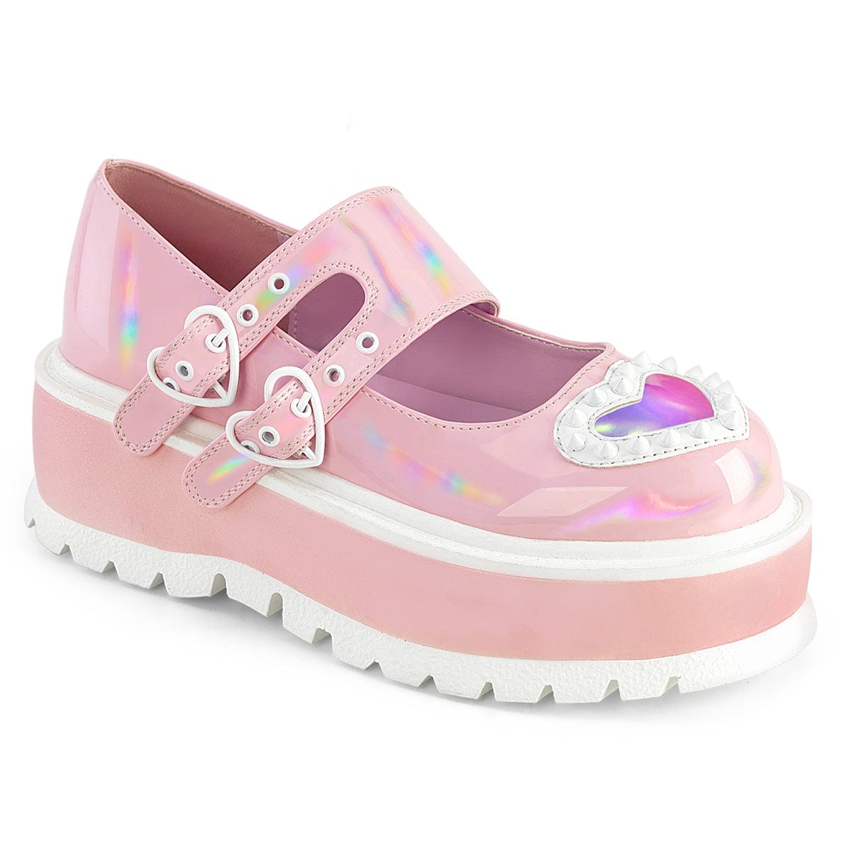 SLACKER-25 Baby Pink Hologram Patent Demonia US Size (Women's): 6