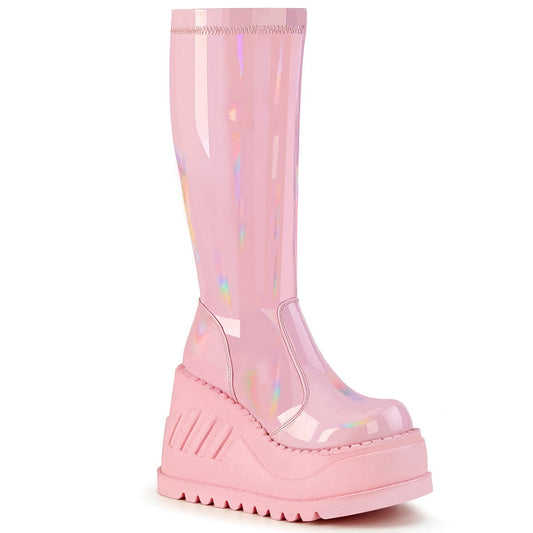 STOMP-200 Baby Pink Hologram Stretch Patent Demonia US Size (Women's): 5